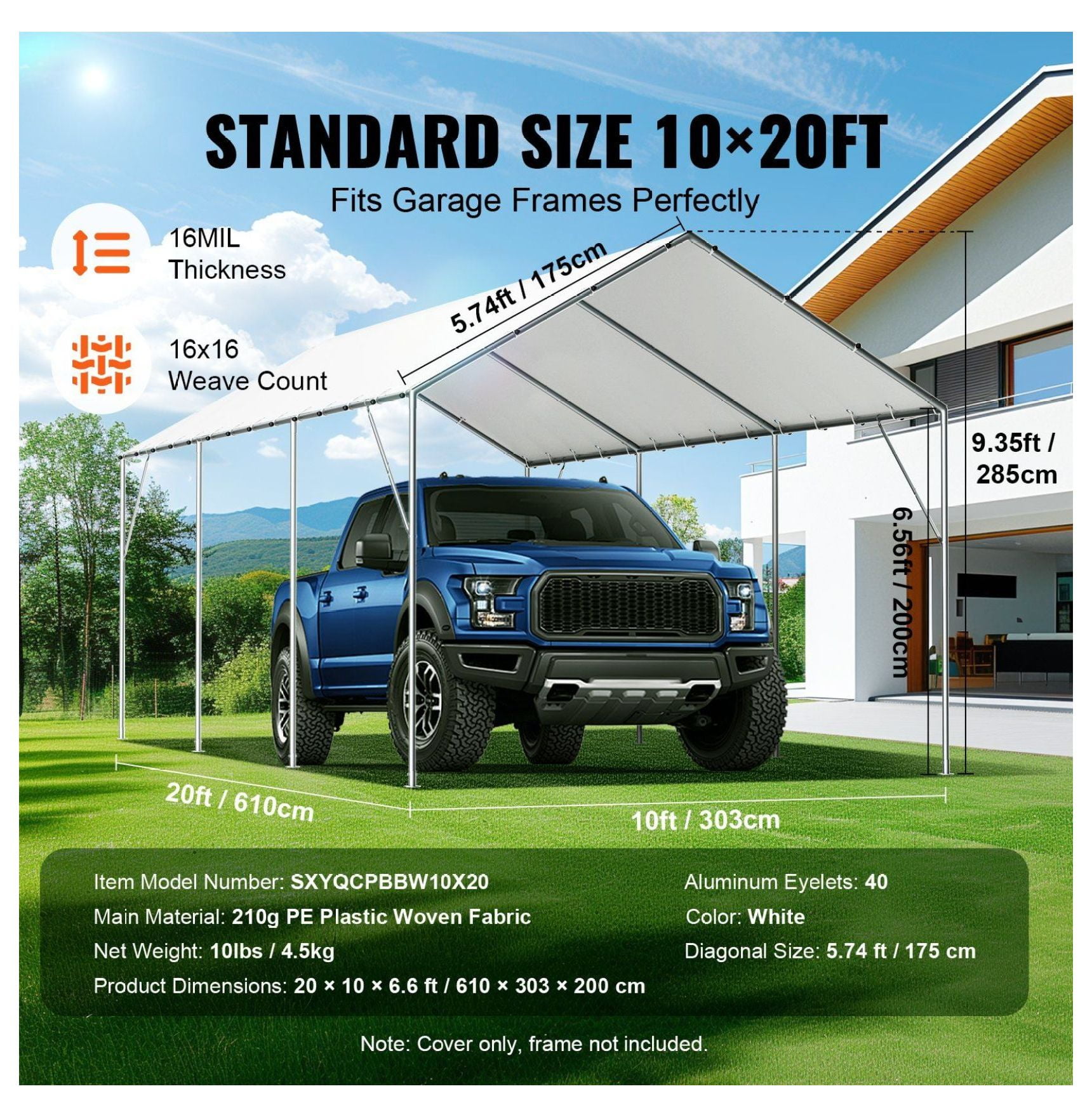 10x20 Carport Canopy Cover Replacement, Waterproof UV Protection Tent Top