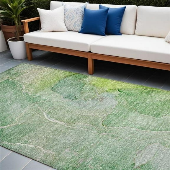 HomeRoots 559926 8 x 10 ft. Green Abstract Washable Non Skid Indoor Outdoor Rectangle Machine Woven Area Rug