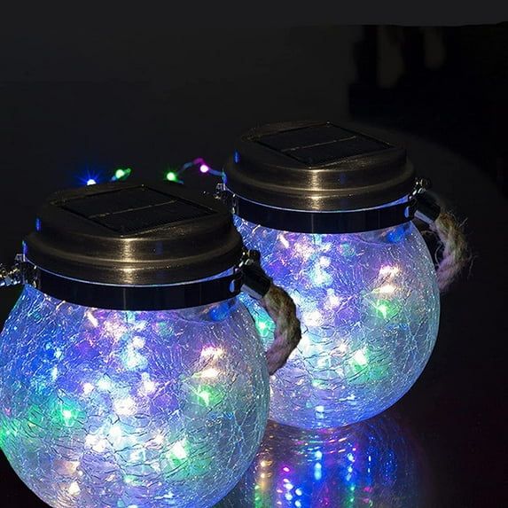 LINLIN Solar Lantern Lights, Waterproof Hanging Frosted Glass Solar Mason Jar Lights for Table Yard Garden Patio Lawns