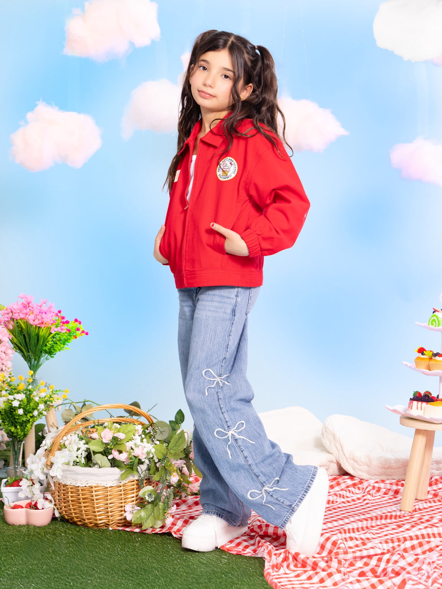 Wonder Nation Hello Kitty Girls Full Zip Twill Jacket, Sizes 4-16