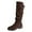 Coffee, variant on Women's High Knee Boots Round Toe Suede with Crinkled Back Lacing and Stacked Heel for Fashionable Comfortable Footwear Experience