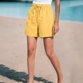 thumbnail image 2 of Awwp Women Solid High Waist Cotton and Linen Shorts Pants Casual Beach Shorts Women's Casual Loose Wide Leg Short Yellow M, 2 of 6