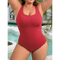 thumbnail image 4 of Asoul Plus Size Ribbed Swimsuit for Womens One Piece Scalloped Swimwear Tummy Control Bathing Suits, 4 of 7