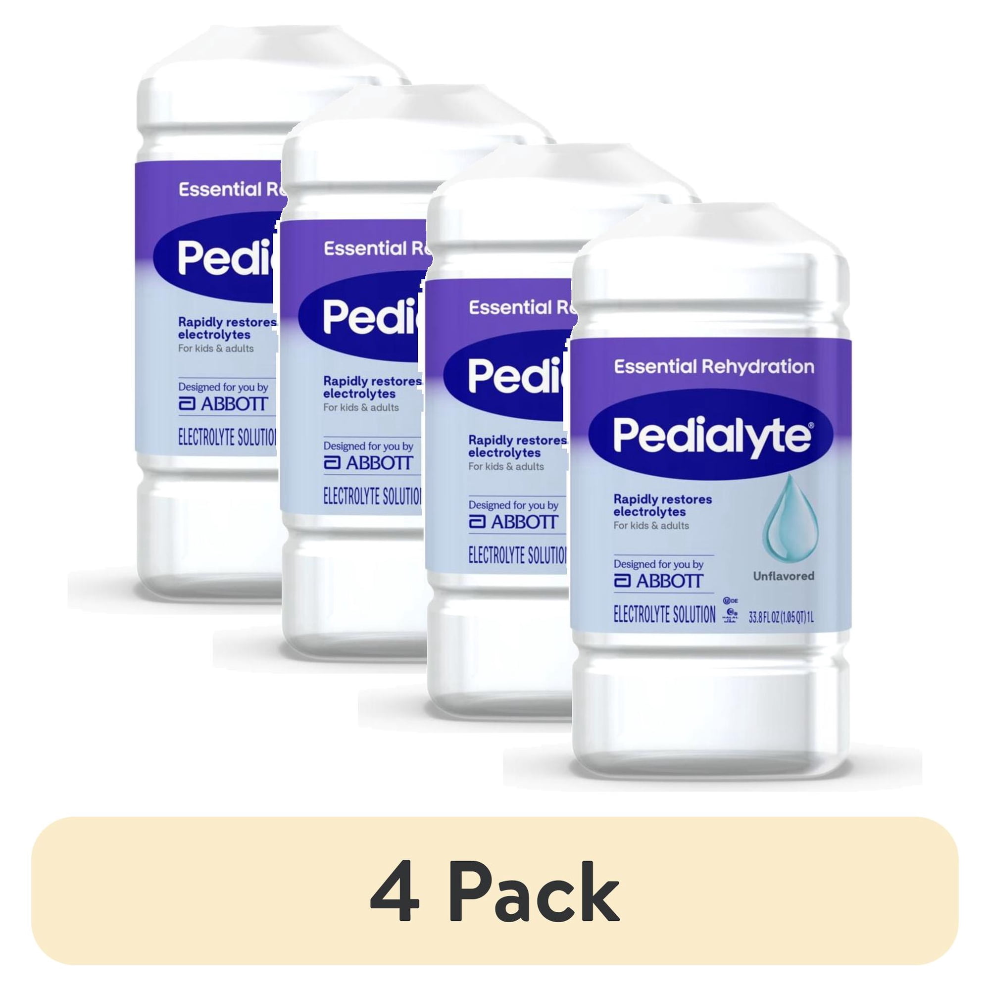 (4 pack) Pedialyte Essential Rehydration Electrolyte Drink, Unflavored, 1 Liter