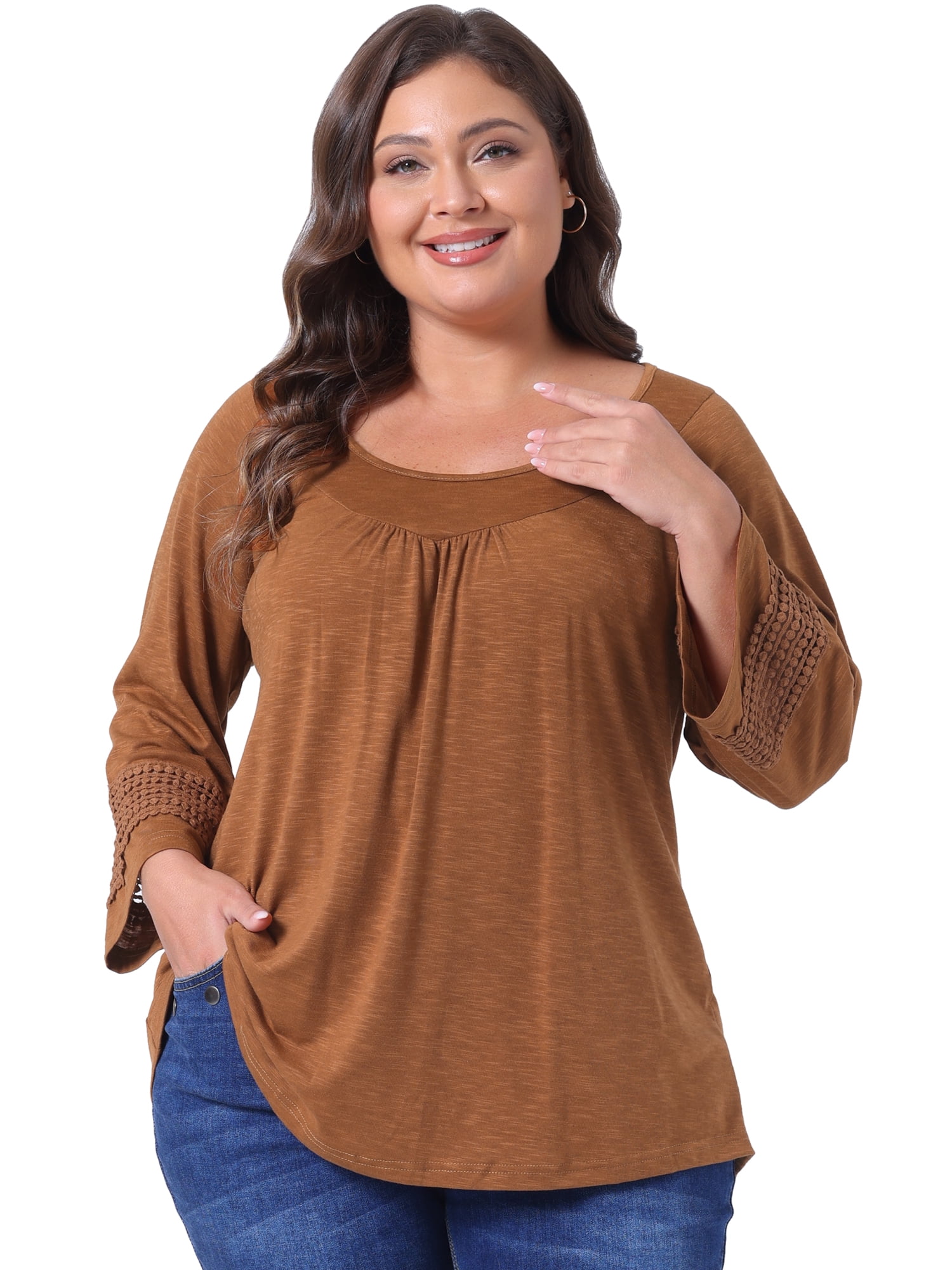 DARING DIVA Women's Plus Size Winter Kimono Long Sleeve Casual Top 1X Brown
