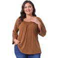 thumbnail image 2 of DARING DIVA Women's Plus Long Sleeve Crochet Panel Blouse 4X Brown, 2 of 6