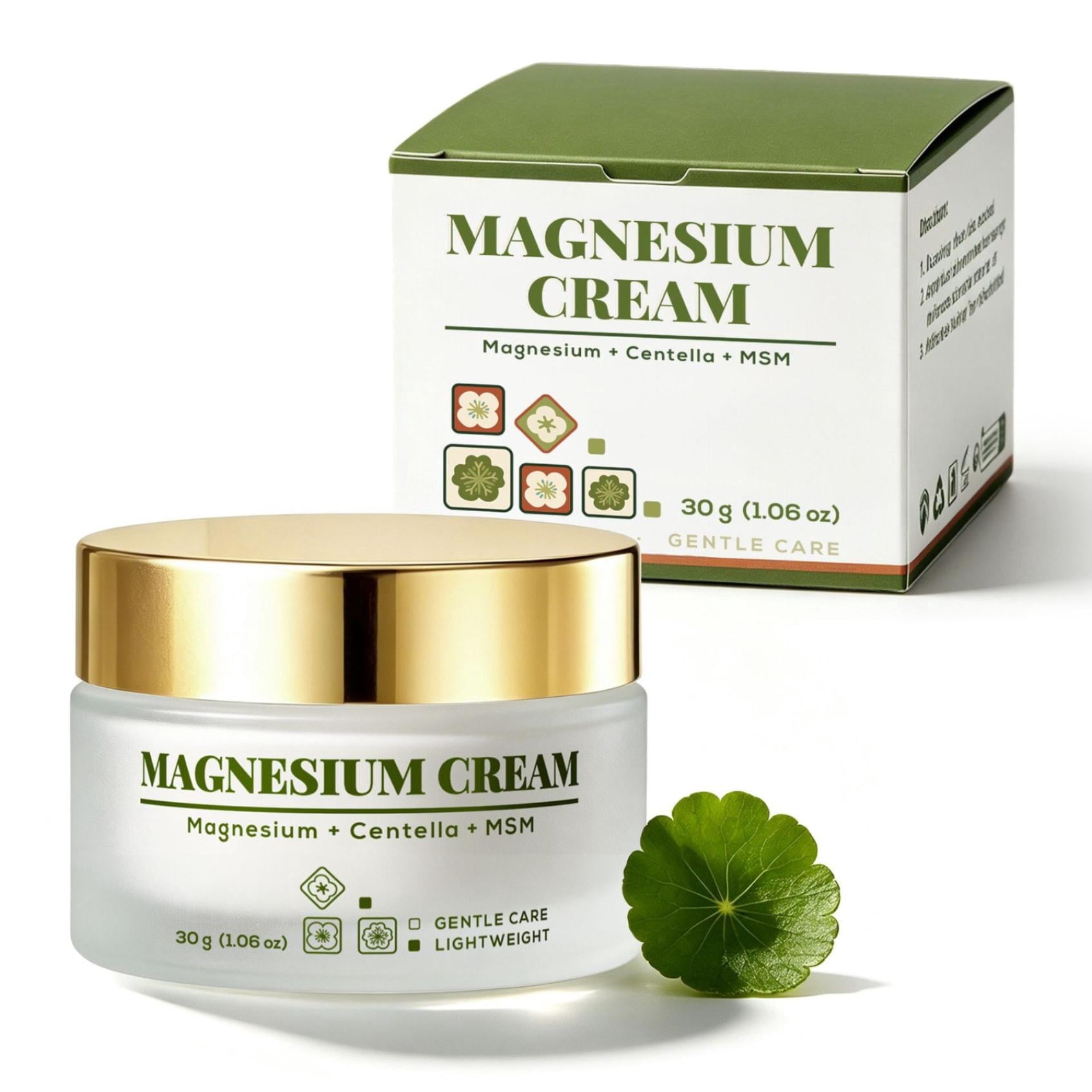 RuWeoMaa Total Relief Magnesium Cream for Pain, Infused Centella & MSM Lightweight Topical Skin Care Cream, Gentle Skin Soothing & Muscle Relief, Joint & Body Care, 1.06oz/30g
