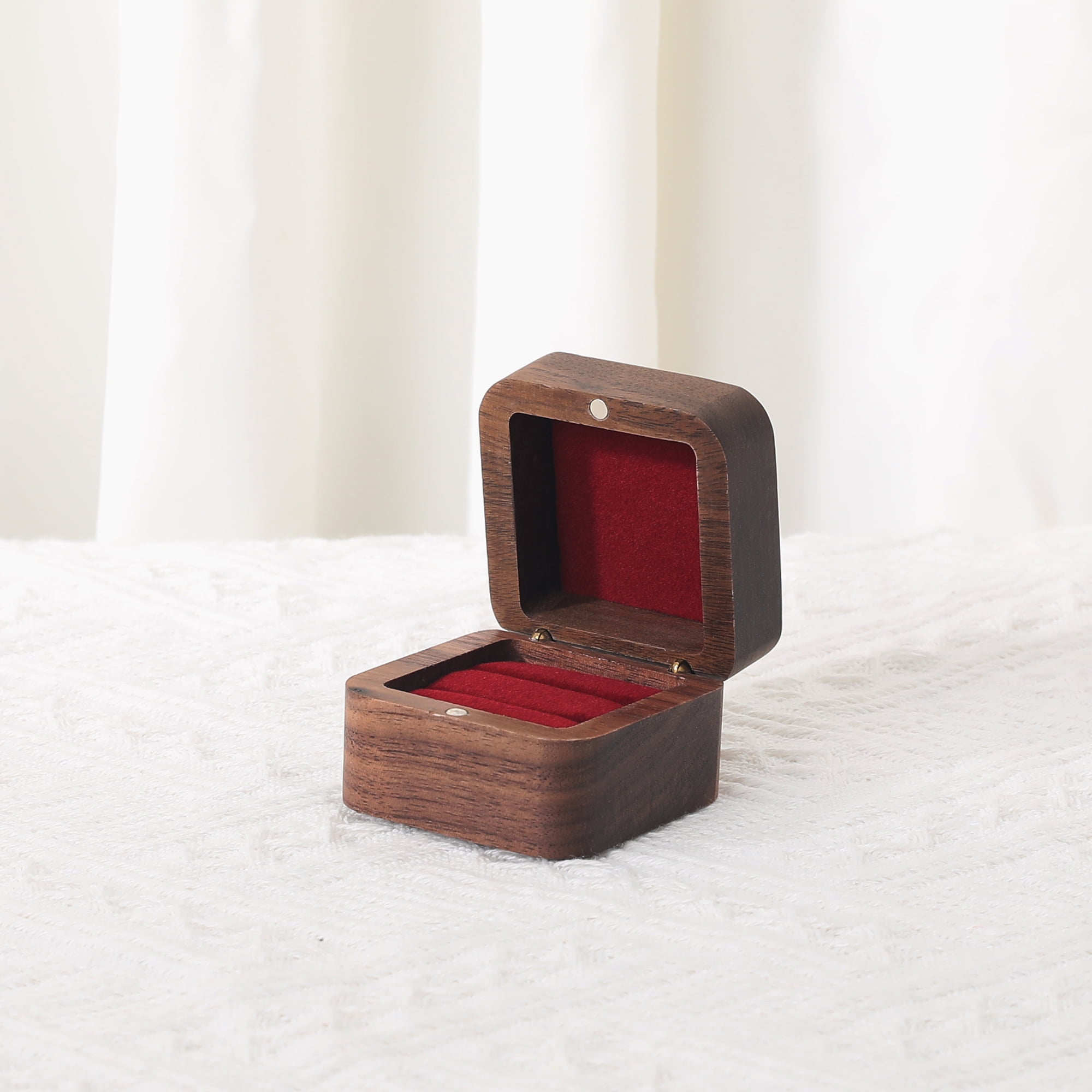Unique Bargains Wood Ring Box Jewelry Storage for Proposal Wine Red