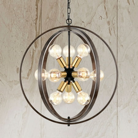 

The Lighting Store Benita 12-Light Faux Wood Brushed Shiny Brass Orb Sputnik Chandelier - 23.6 inches in Diameter x 25.4 inches H
