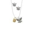 thumbnail image 2 of Delight Jewelry Goldtone Hammered Lock with Heart Crystals Silver tone Guardian Angel Charm Necklace and Stud Earrings, 2 of 4