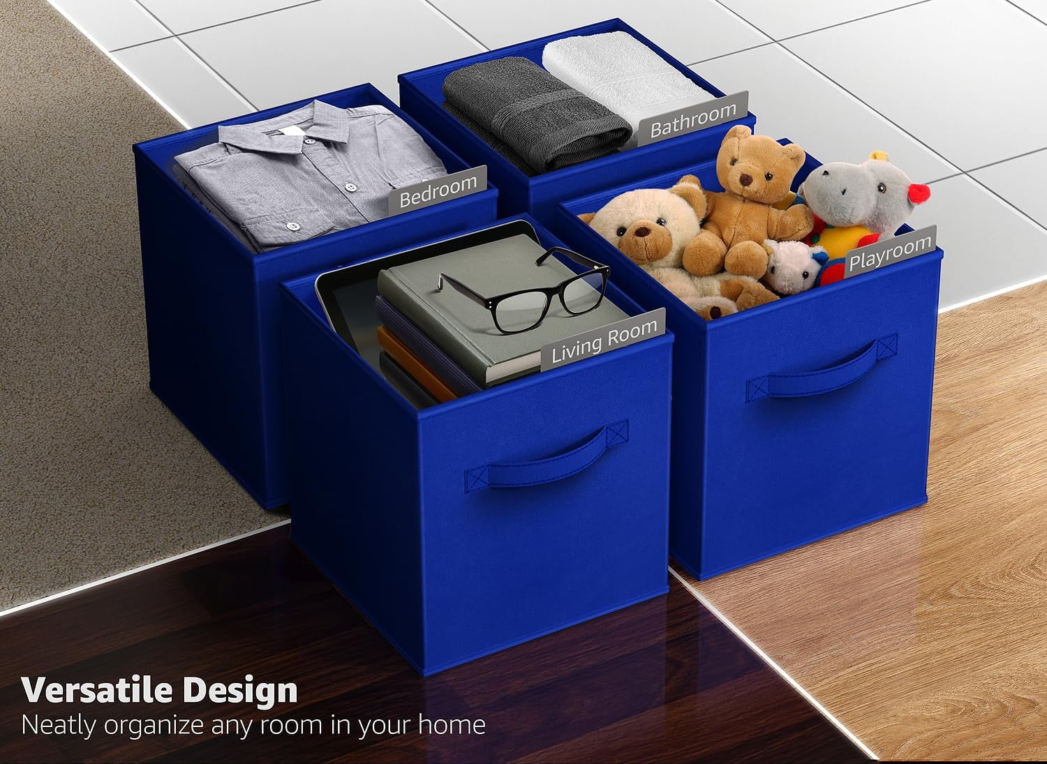 Sorbus 11" Foldable Fabric Storage Cube Bin, Royal Blue (2 pack)
