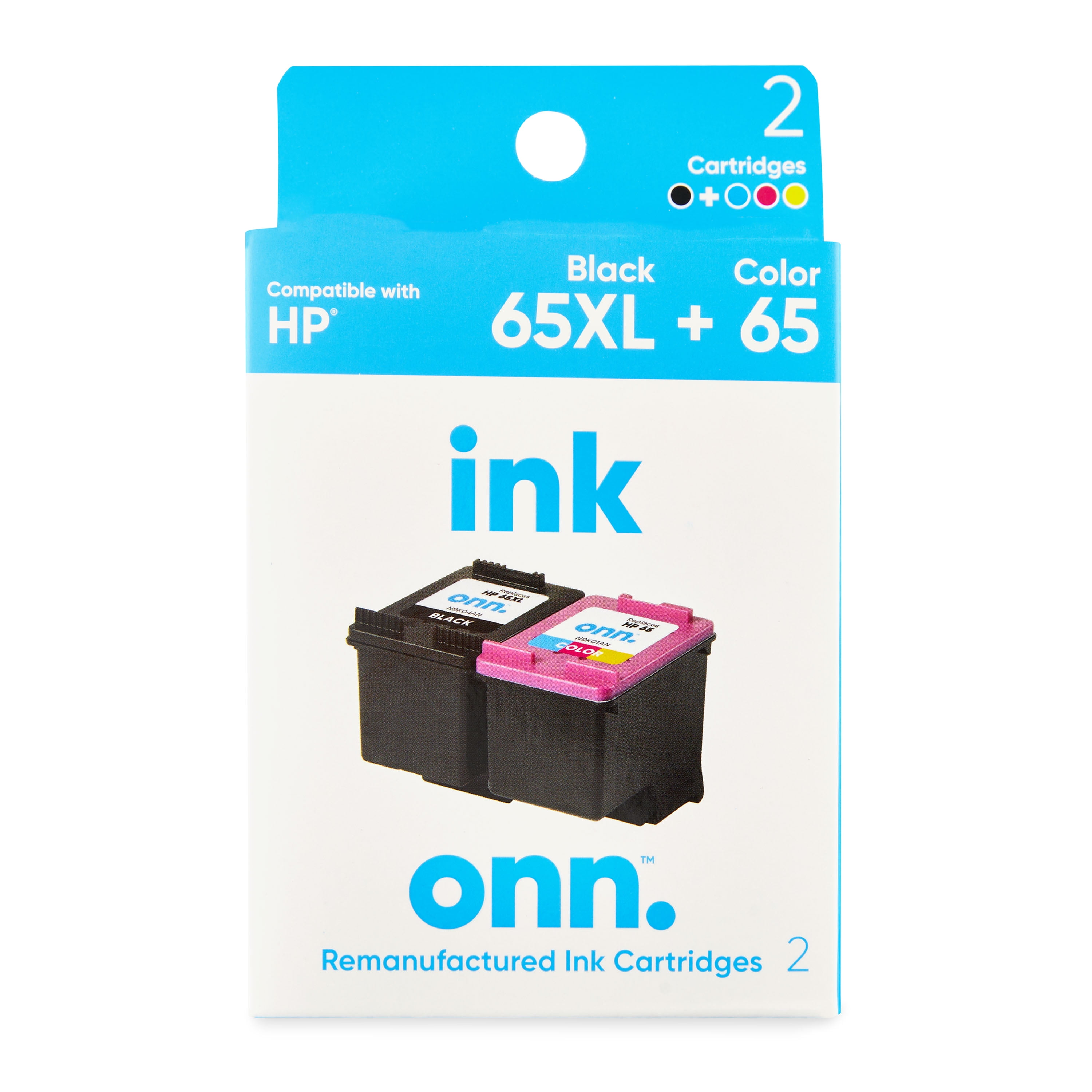 onn. Remanufactured Ink Cartridge, HP 65XL Black and 65 Tri-Color
