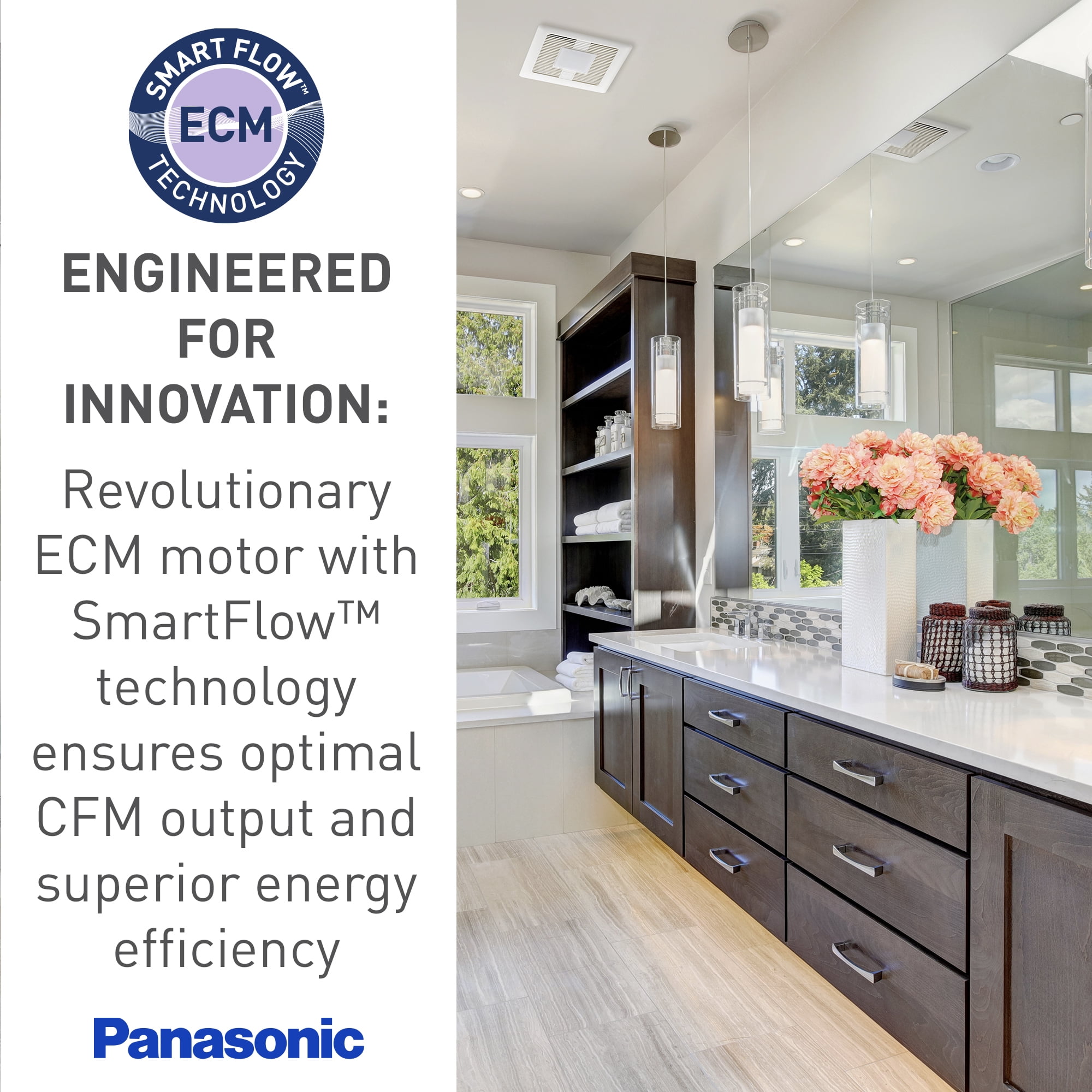 Panasonic WhisperValue Ceiling/Wall Mount Bathroom Exhaust Fan, 50-80-100 CFM, FV-0510VS1