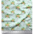 thumbnail image 1 of Soimoi Green Cotton Cambric Fabric Stripe & Anemone Floral Printed Craft Fabric by the Yard 42 Inch Wide, 1 of 3
