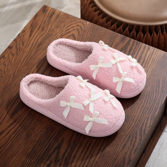 Bow House Slippers for Women Bow Slippers for Women Indoor Bow House Slippers Bow Women's Slippers Slippers for Women Men Fuzzy Memory Foam Slipper Fluffy Winter Soft Warm Slip On House Shoes, Pink-6
