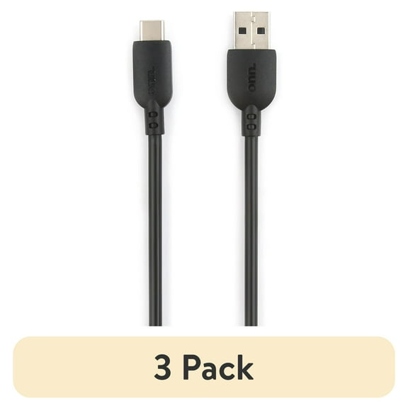 (3 pack) onn 10ft USB-C to USB-A Charging Cable, USB-IF Certified, Black - Compatible with iPhone 17/16/15 Series, Samsung Galaxy, Note, Pixel Devices, iPad Pro, & More