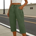 thumbnail image 2 of RQYYD Women's Elastic Waist Drawstring Capri Pants Casual Summer Button Detail Loose Cotton Blend Trousers with Pockets, 2 of 7
