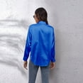 thumbnail image 2 of Women's Silk Blouse Long Sleeve Satin Button Down Shirt Casual Work Office Silky Blouse Top XL Blue, 2 of 8
