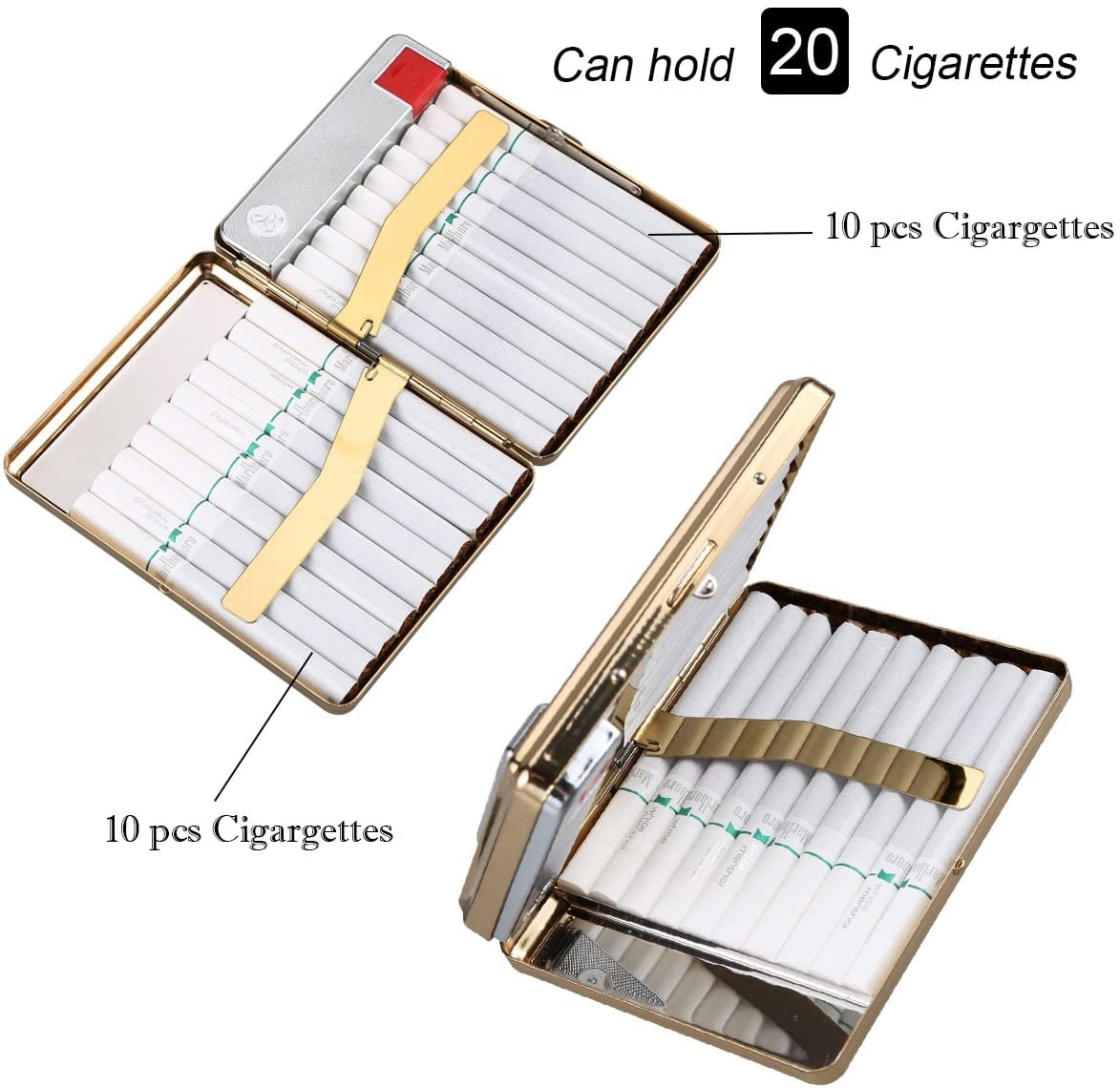 Moonwbak Cigarette Case Lighter, Metal Full Pack 20 Regular Cigarettes Box Holder USB Rechargeable Cigar Lighter Flameless Windproof with USB Cable Best for Birthday Gifts (Eagle)