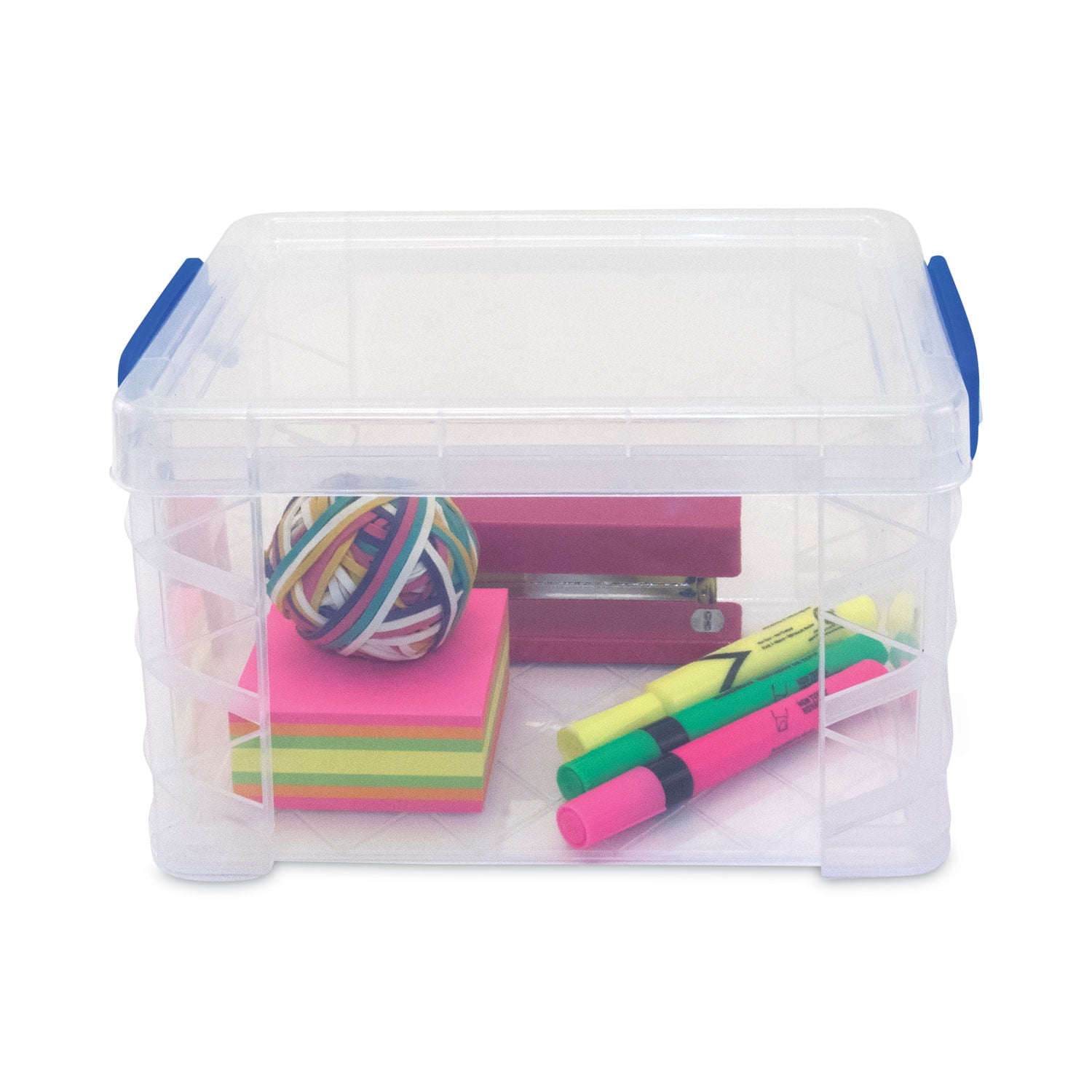 Super Stacker Lift-Off Lid Storage Tote, 7.25" x 10.88" x 6.38", Transparent/Blue | Bundle of 10 Each