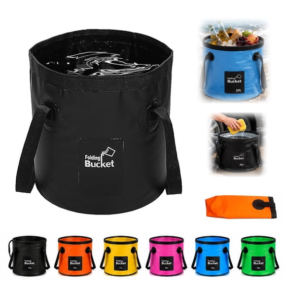 Portable Folding Collapsible Water Bucket, 3/5 Gallon Bucket, Multifunctional Foldable Water Container Bucket with Handle, Heavy-Duty Pvc Container, Waterproof Wash Basin for Traveling