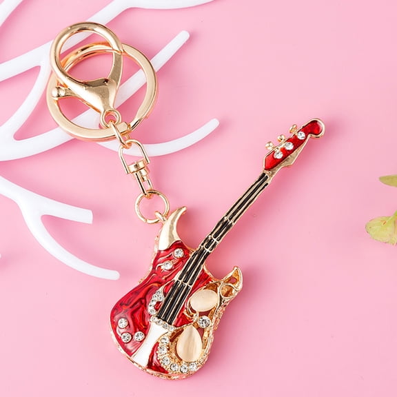 LOLIPPYY Guitar Keychain Alloy Red Decor Key Ring Pendant Premium Hanging Decoration for Home and Party Use 2.5inch