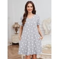 thumbnail image 2 of Chiclily Women's Nightgown Short Sleeve Nightshirt Comfy Sleepwear V-Neck MuMu Dress with Pockets, White Stars Size L, 2 of 9