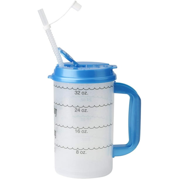 Water Tracking Hospital Mug for Daily Intake Measuring 3 Straws, 32
