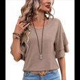 thumbnail image 3 of Camiseta de Corta con Volantes para Mujer, Cuello en V, Acampanada de Doble Capa Camello XXL, 3 of 9