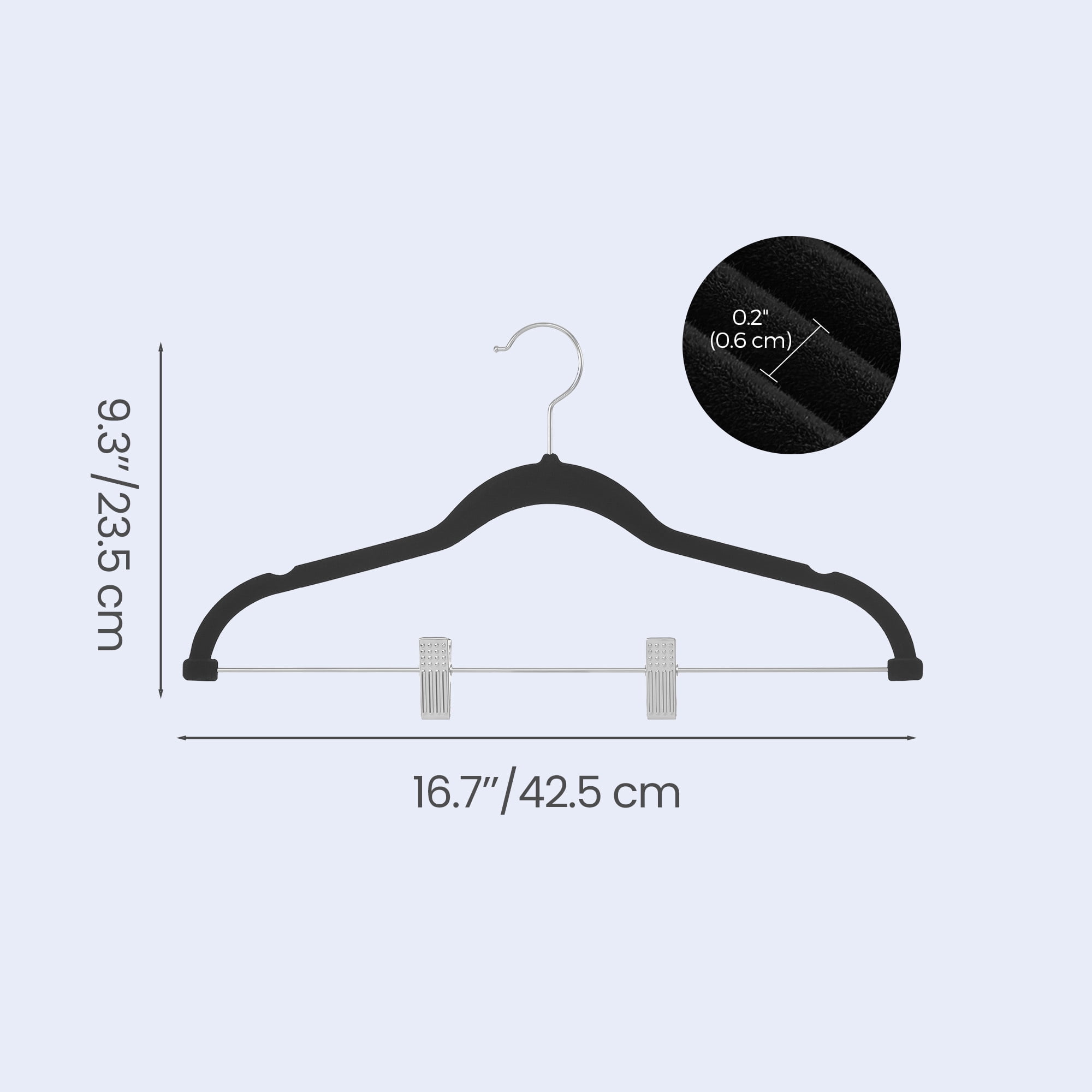 Ledrem 50-pack Adjustable Velvet Hangers with Movable Clips, Black