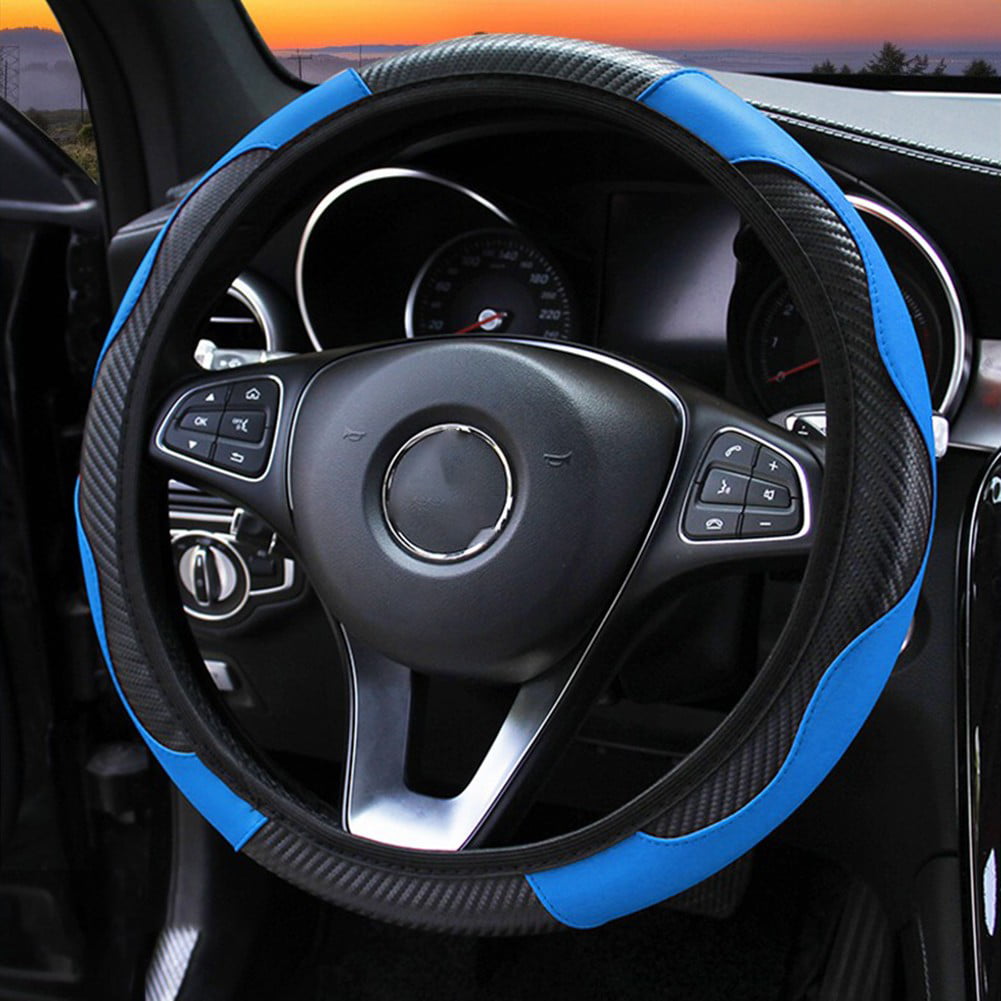 ZATOOTO Car Steering Wheel Cover Flax Women Men Soft Beige Blue Linen Breathable Anti Skid Better Grip Universal 15 inch 