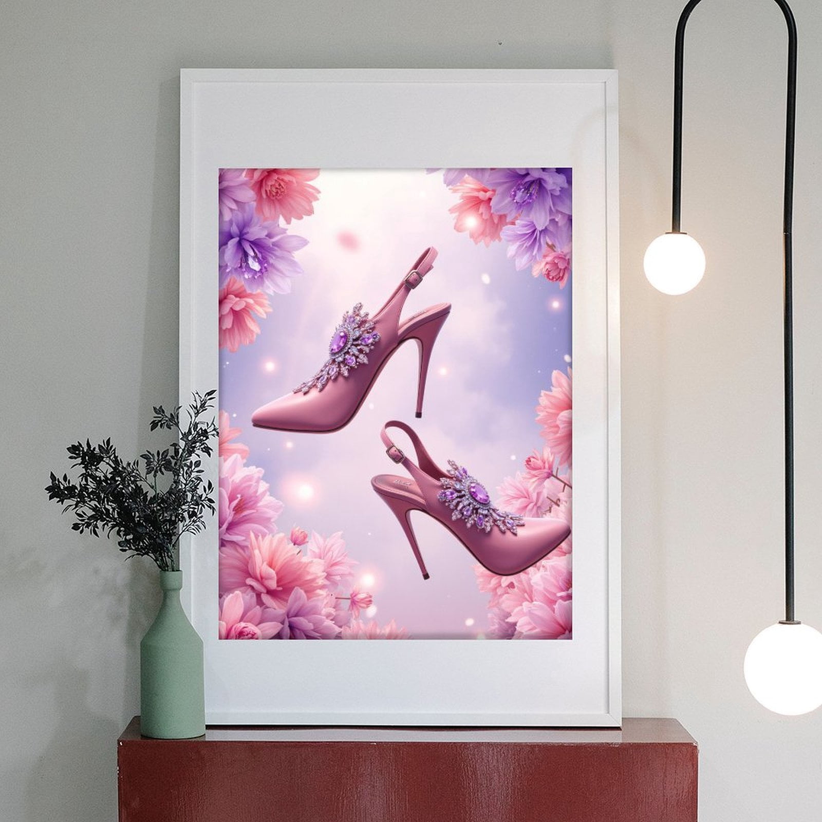 Diamond Art Kits for Adults - 5d Pink Floral Gem Heels Fantasy Diamond Painting for Adults, Diamond Art for Adults Beginners, Diamond Painting Kits for Adults for Home Wall Decor