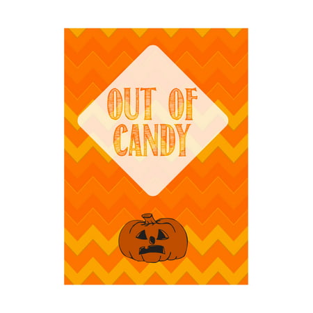 Out Of Candy Yellow Orange Print Sad Pumpkin Picture Cute Halloween Seasonal Decoration Sign