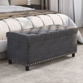 thumbnail image 5 of BELLEZE 35 Inch Storage Ottoman, Button-Tufted Ottoman Linen Storage Bench with Safety Close Hinge, Ottoman with Storage for Living Room, Entryway, Hallway, Foot Rest, Support 300lbs - Dark Grey, 5 of 7