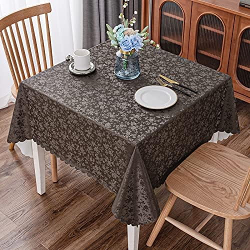 Square Table Cloth, Waterproof Heavy Duty Vinyl Tablecloths, Wipeable Washable Table Cover for Kitchen and Dining Room (Coffee, 54" X 54")