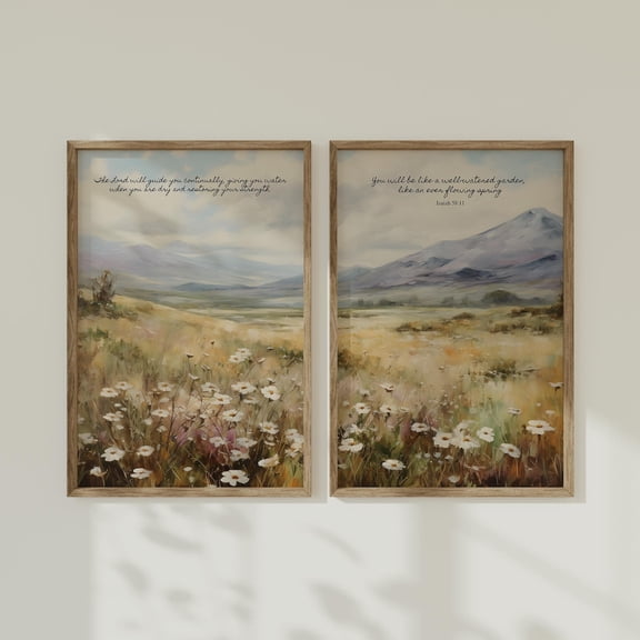 Christian Flower Painting Bible Verse Modern Neutral Wall Art Set 2 Unframed Paper Print 8x12