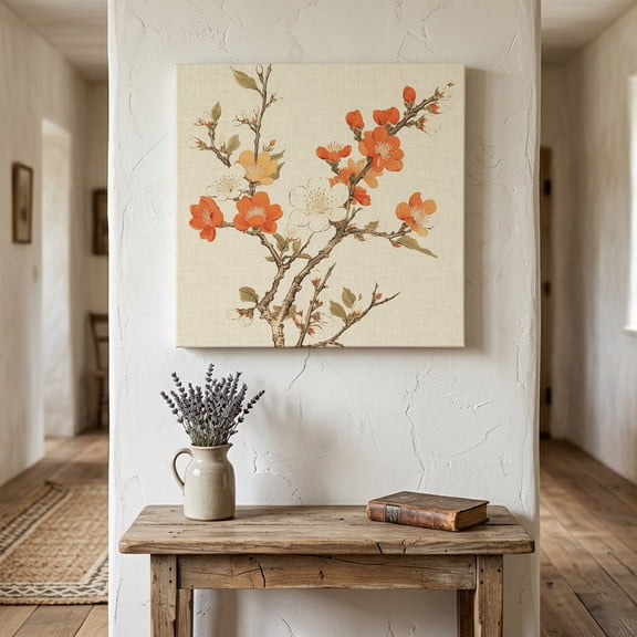 Ships Next Day Canvas Wall Art 16"x16", Vintage Botanical Wood Framed Canvas Print Painting, Red Spring Floral Botanical Farmhouse Ready to Hang Picture Wall Decor for Home Bedroom Kitchen Office