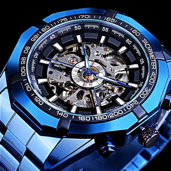 Men's Watch Automatic Mechanical Watch Skeleton Watch Stainless Steel Watch Open Heart Dial Sport Style Analog Wristwatch Unique Fashion Watch Business Casual Watch Gift for Men