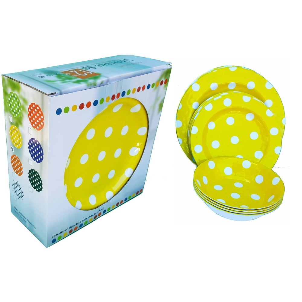 ITALIA 12pcs11" Melamine dinner set Yellow Polka Dot 4pcs bowl+4pcs dinner plate+4pcs salad