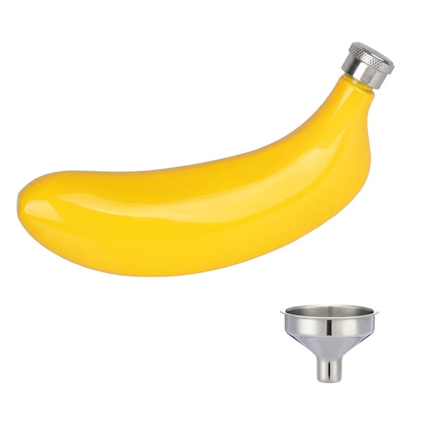 Petaca con forma de plátano de acero inoxidable de 5 oz/150 ml con embudos, bote de licor a prueba de fugas