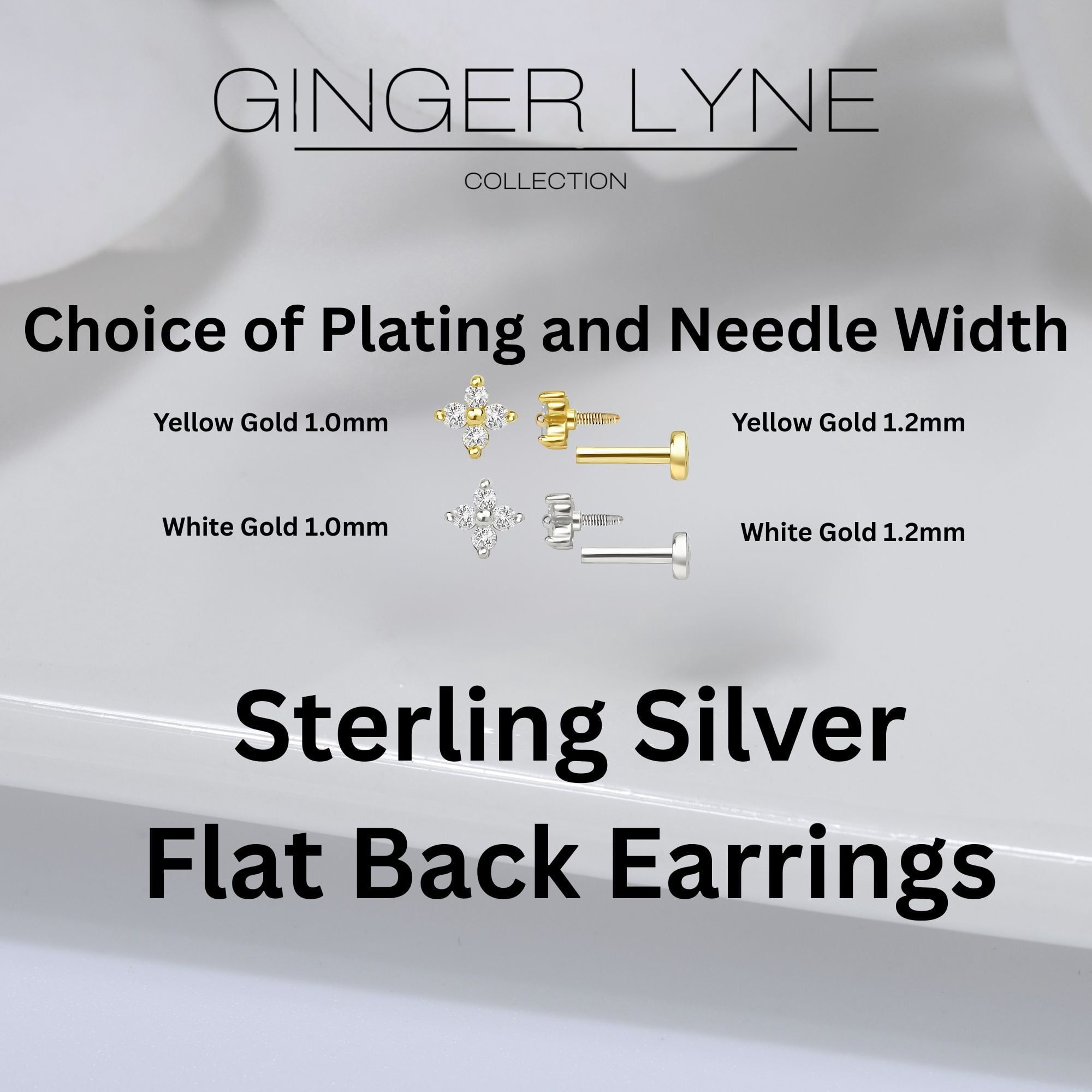 Cubic Zirconia Flat Back Stud Earrings by Ginger Lyne Gold Plated Sterling Silver Body Jewelry