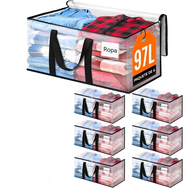 Bolsas De Mudanza Extra Grandes Y Bolsas De Almacenamiento Con Correas,Cremalleras Y Asas,Bolsas Impermeables Para Mudanzas Y Almacenamiento Navideño (Transparente, 2 piezas)