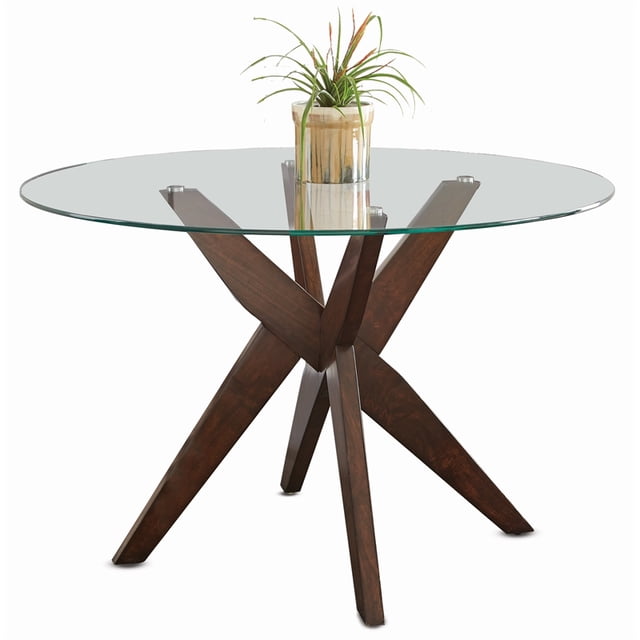 Steve Silver Amalie Table à Manger Ronde 48 Pouces avec Dessus en Verre et Base en Noyer