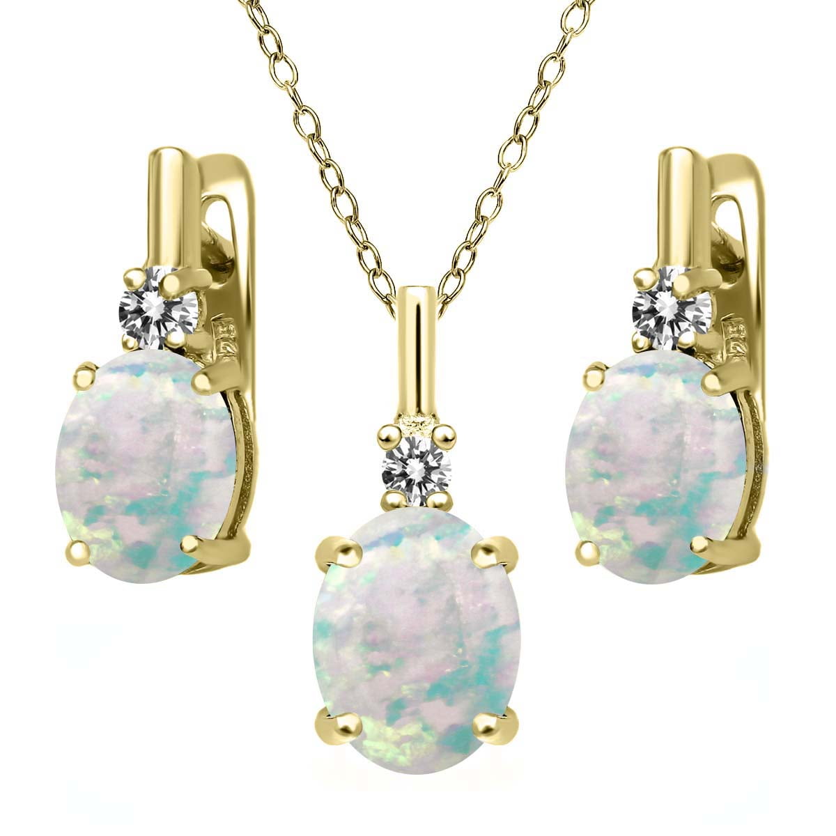 4.87 Ct Simulated Opal White Diamond 18K Yellow Gold Plated Silver Jewelry Set by