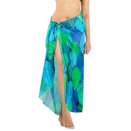 LA LEELA Women s Bikini Beach Wrap Swimwear Cover up Bathing suit Summer Wraps Swimsuit Sarong Skirts for Women One Size Azure  Leaves