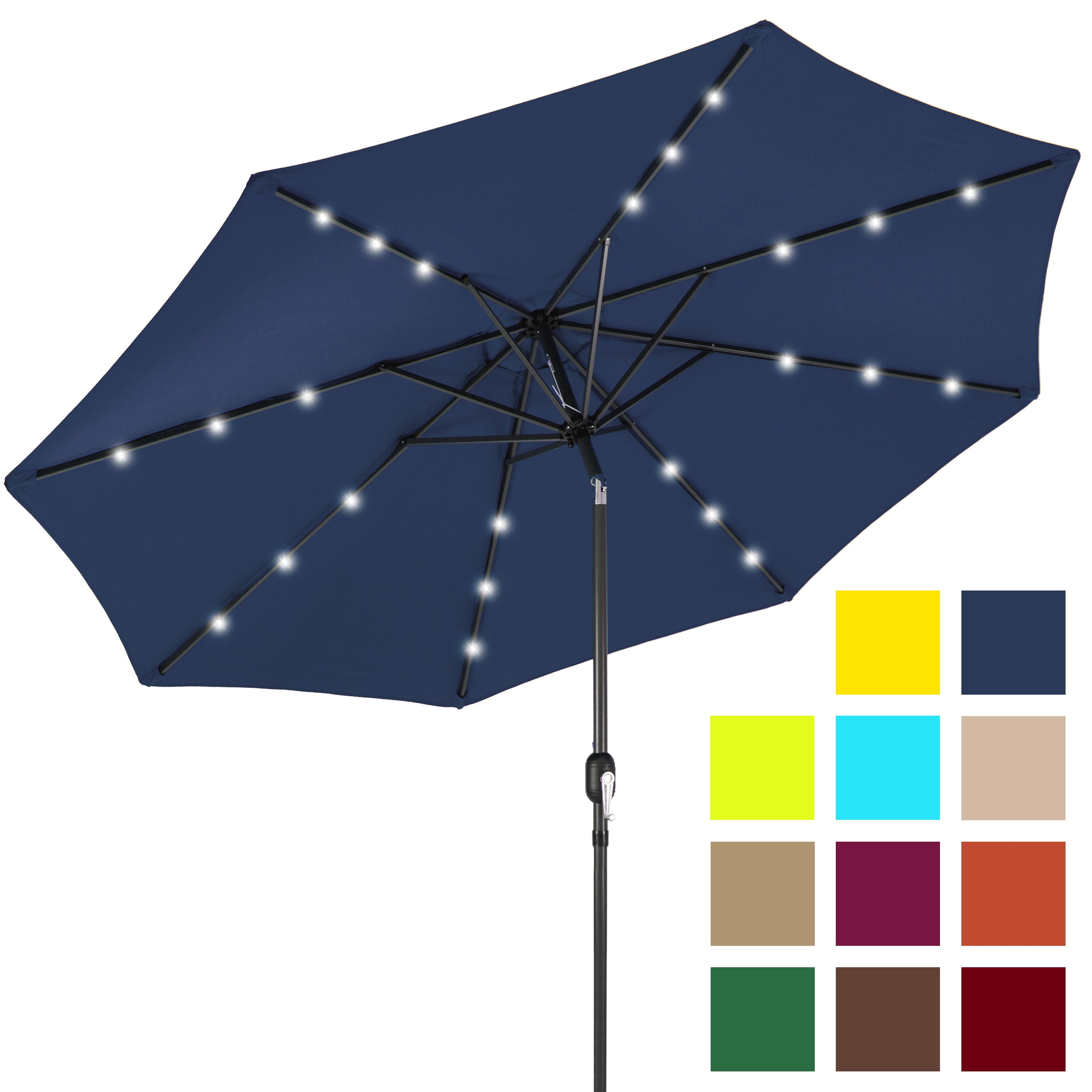 Best Choice Products 10ft Solar LED Lighted Patio Umbrella w Tilt Adjustment Navy Blue by Best Choice Products