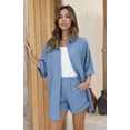 thumbnail image 3 of Ekouaer Waffle Knit Lounge Sets for Women Short Sleeve Pajamas Button Down Pjs Oversized Loungewear Shorts Set, 3 of 7