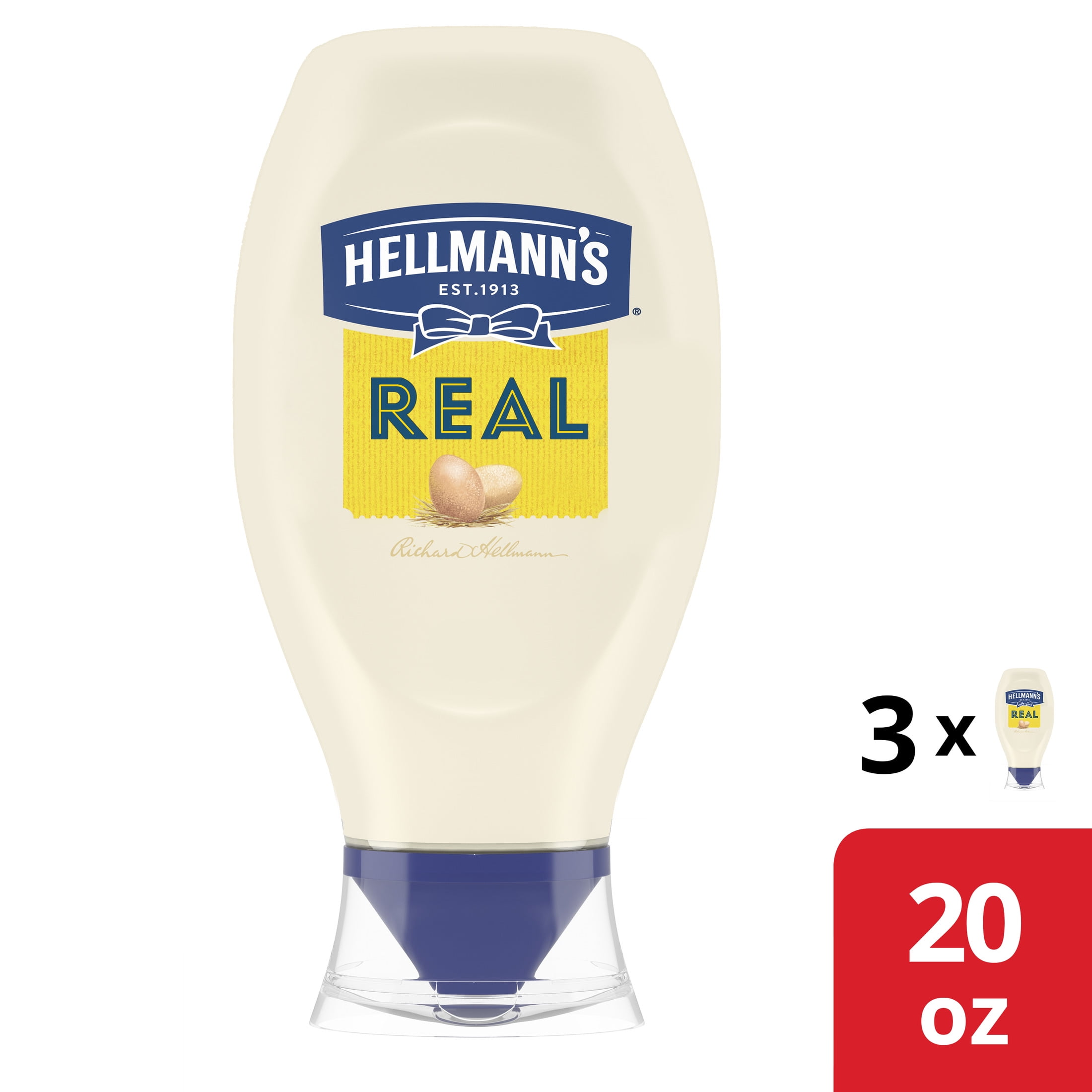 Hellmann's Real Mayonnaise Squeeze Bottle, 20 oz, 3 Count - Walmart.com