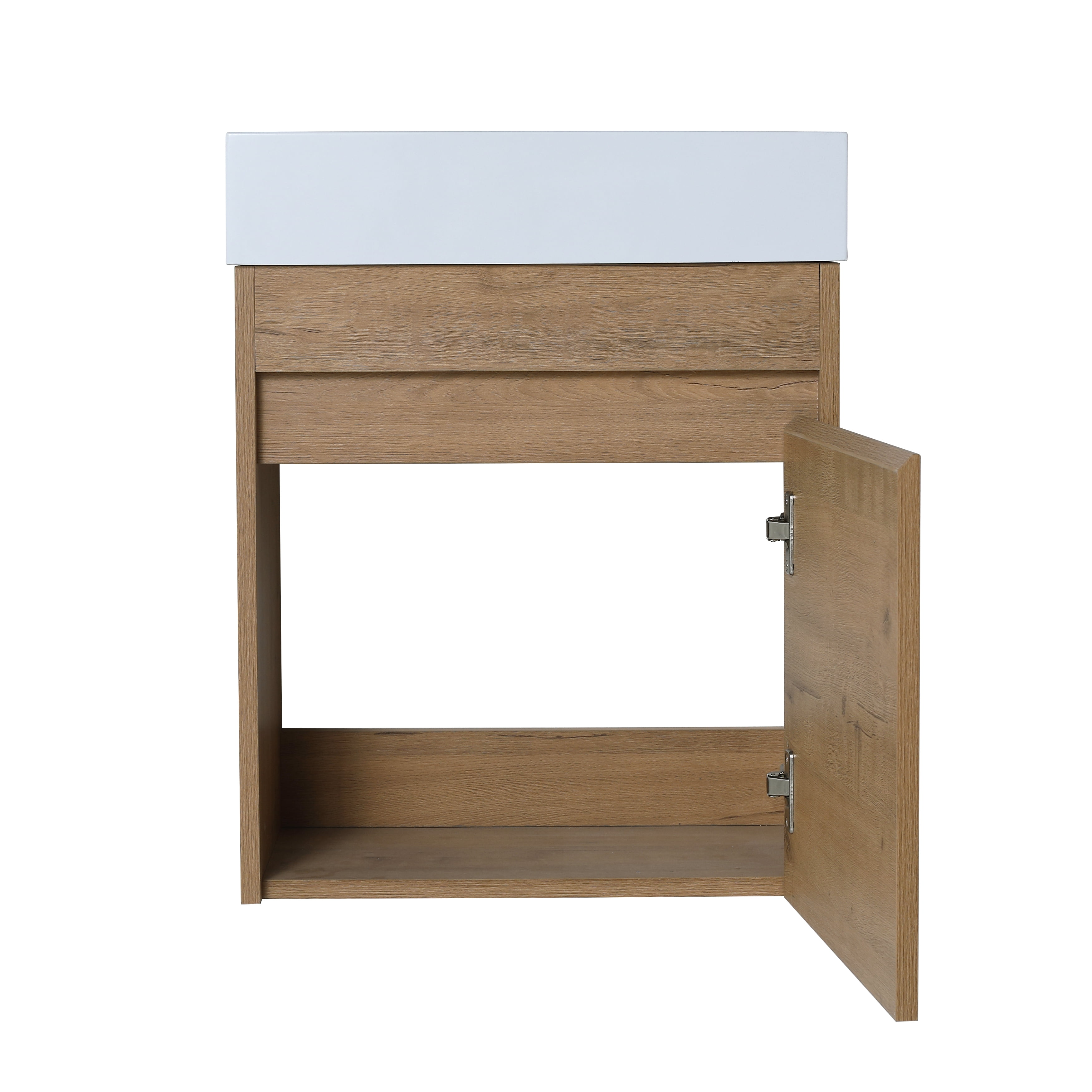 Miniyam 18" Bathroom Vanity Sink Combo for Small Space, Wall Mounted Cabinet Set with Resin Basin Sink, Oak