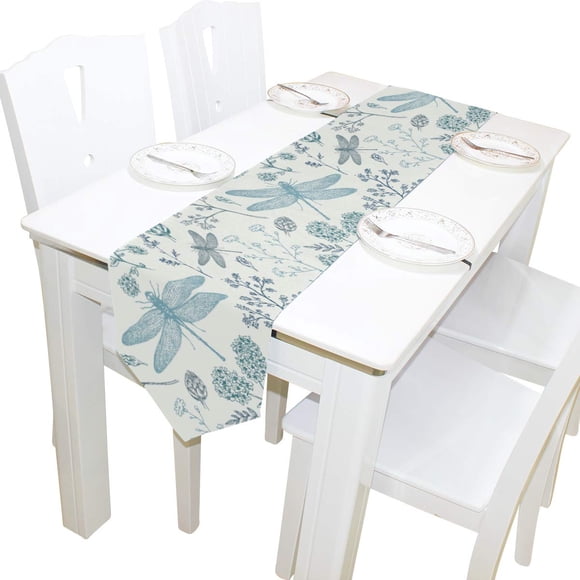 WOOR Chemin de Table Double Face Libellule 13 x 70 Pouces de Long, Chemin de Table en Tissu pour Mariage Fête Vacances Cuisine Salle à Manger Décoration Quotidienne